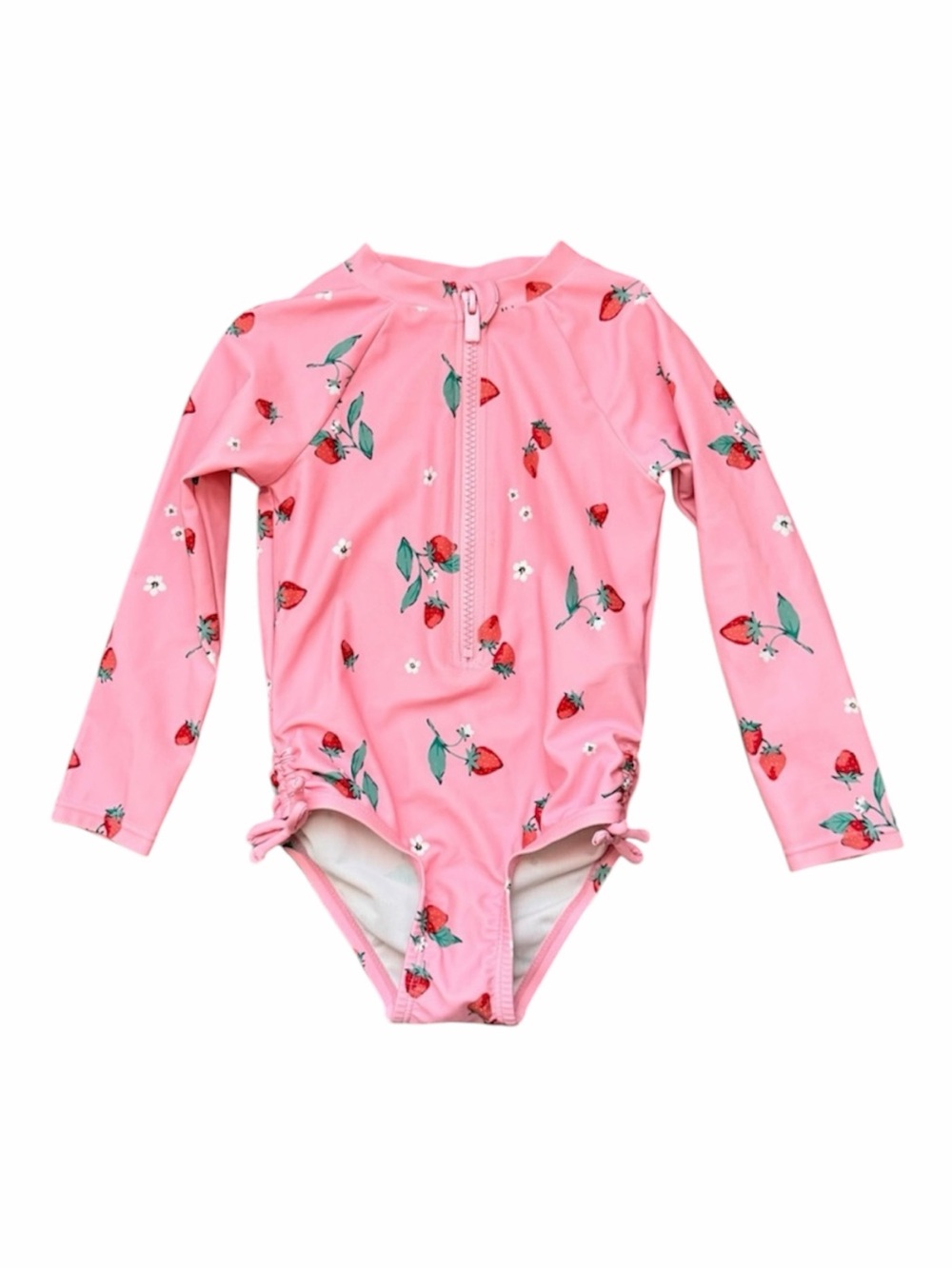 Old Navy Pink Strawberry Long Sleeve Swim One Piece 3T